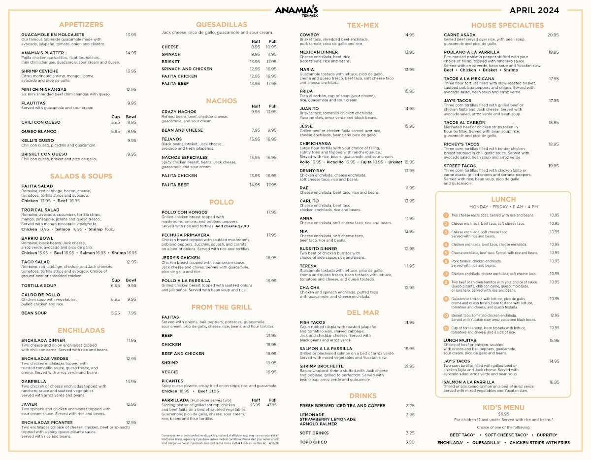 Menu Anamia's Tex Mex-1